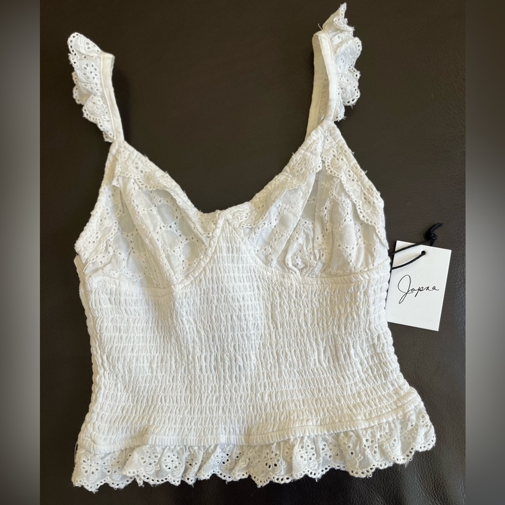 Japna, White Eyelet Tank Top, Small
